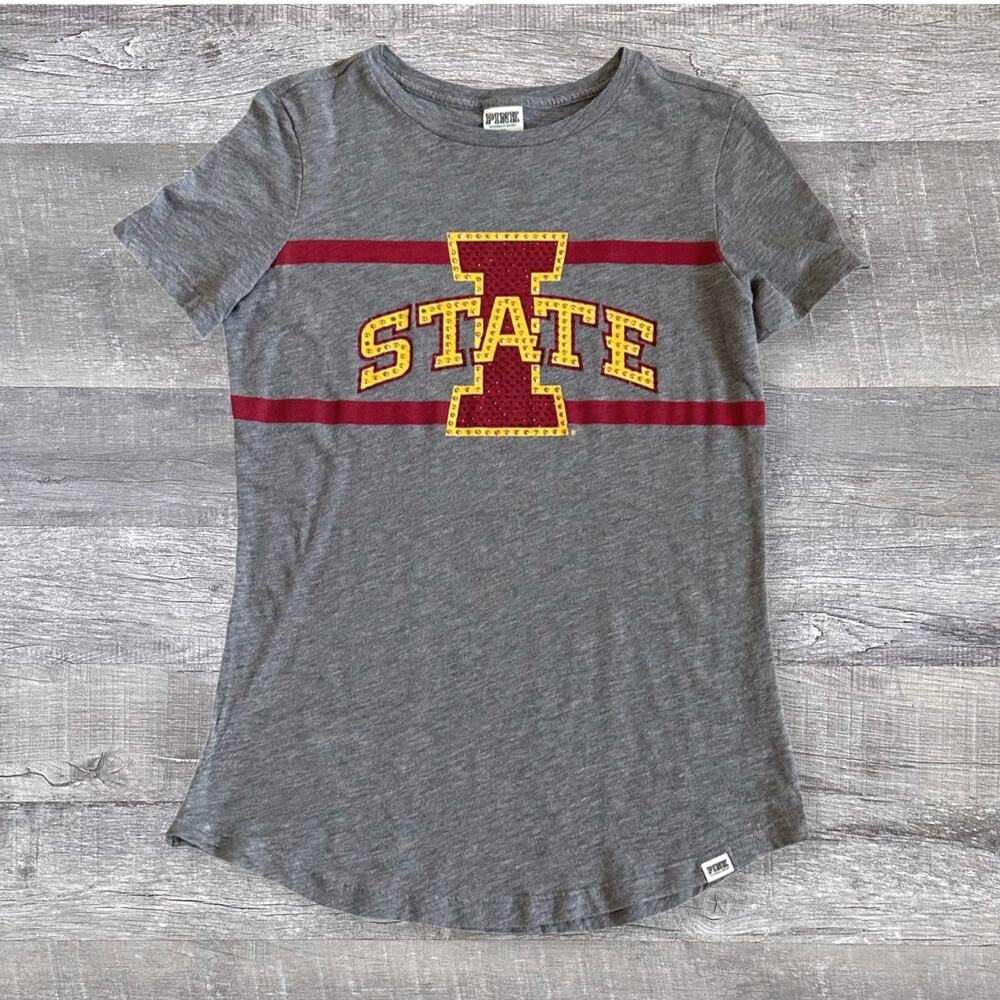 PINK Victorias Secret Iowa State Cyclones T Shirt Women XS Bling NCAA Game Day